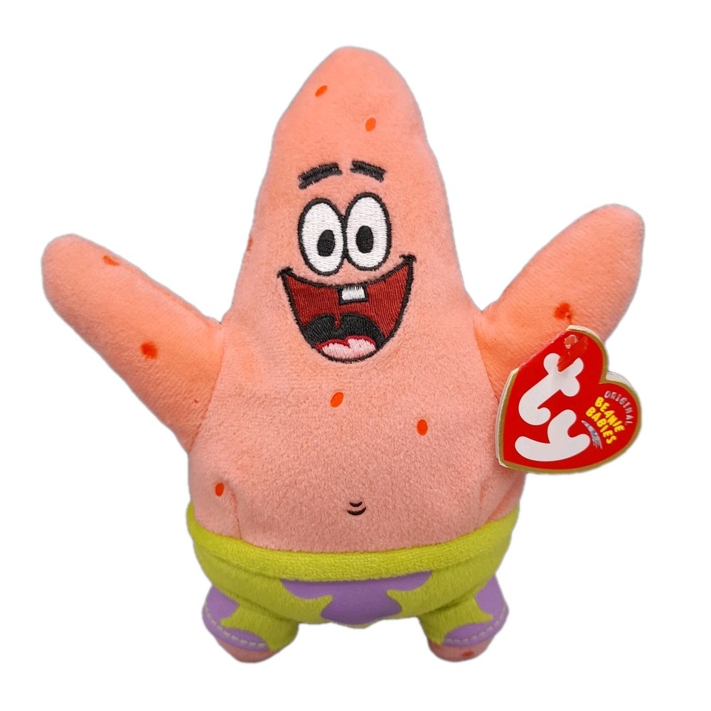 TY Beanie Baby PATRICK STAR Plush 7" SpongeBob Movie Promo Pink Starfish MWMT